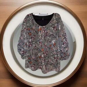 Women's ALYX Black & White Striped Floral Top W/ Rusched Sleeves Sz. 2X